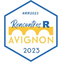 Pastille hexagonale de R aux couleurs jaune coquille d'oeuf et bleu azur d'Avignon