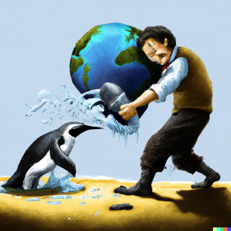 Géographe domptant un pingouin