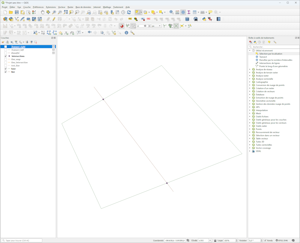 Base and line points intersection