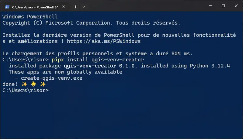 Installation de qgis-venv-creator avec pipx