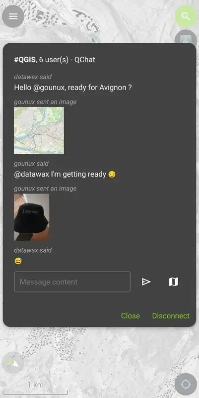 Screen of the QField plugin compatible with QChat