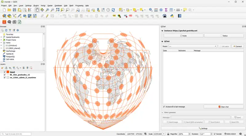 QGIS screen with QChat panel on the right