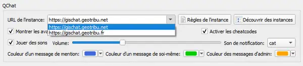 Écran de paramétrage QChat du plugin QTribu