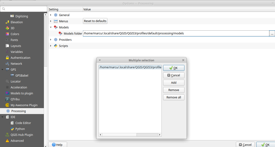 Capture d'écran de la configuration du répertoire partagé.