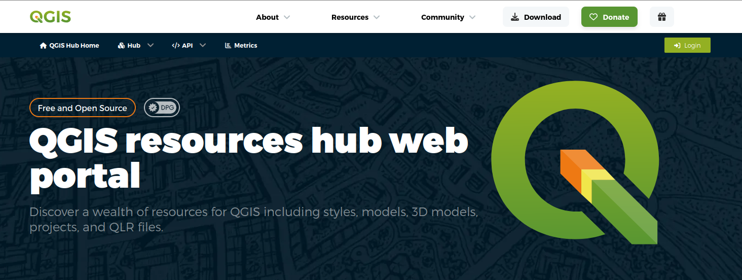 Capture d'écran de la page internet du Hub de QGIS.
