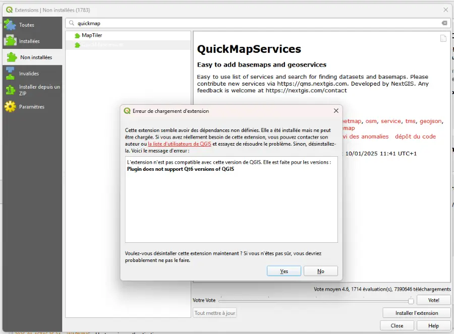 QGIS - Plugin incompatible avec Qt 6