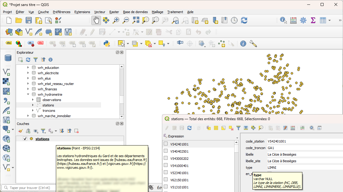 Affichage de la documentation d'un modèle dbt dans QGIS