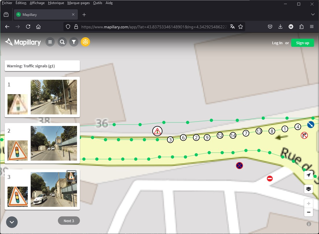 Affichage du panneau de danger dans Mapillary