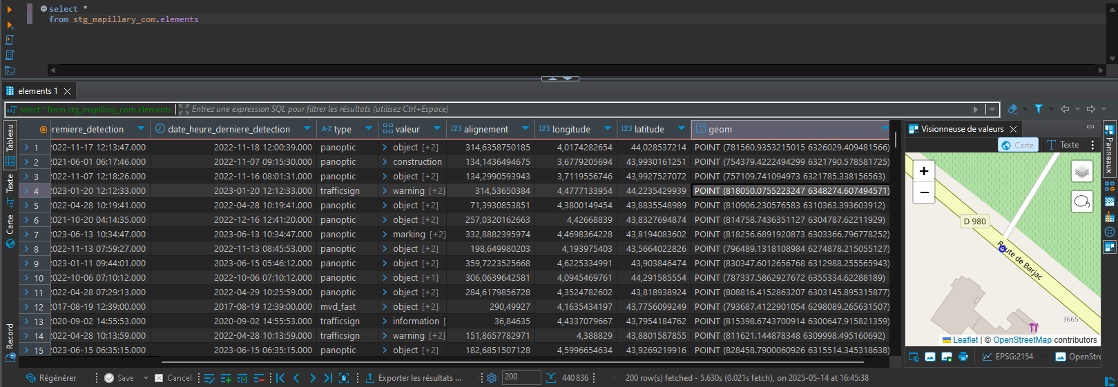 Staging des features Mapillary