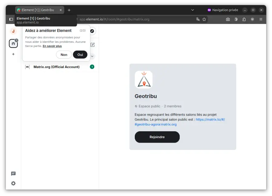 Element - Rejoindre le salon Geotribu