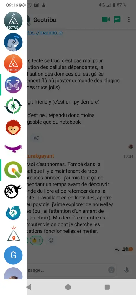 Application mobile Element - Volet latéral