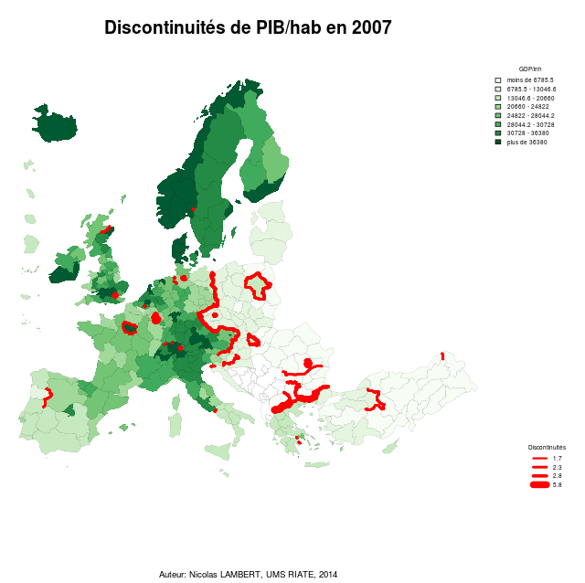 Discontinuités de PIB/hab en 2007 avec R