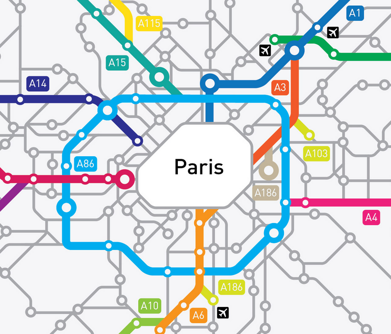 Carte schématique des autoroutes de la France
