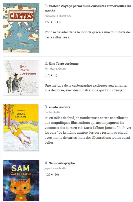 Une liste d'albums cartographiques pour les enfants, sur Babelio