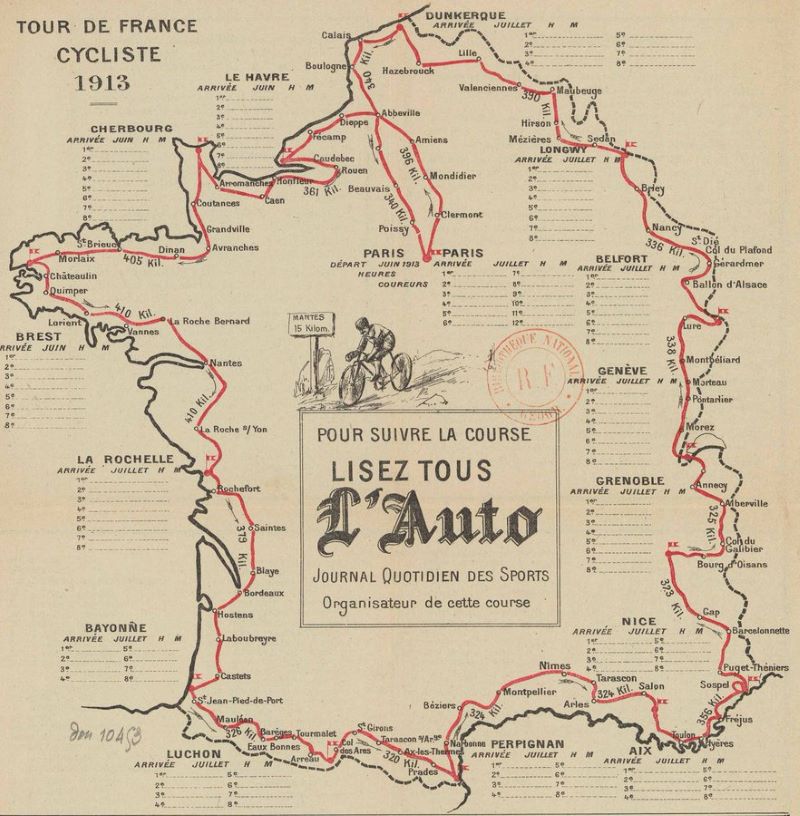 Carte du Tour de France de 1913