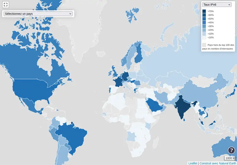 Carte interactive ipv6 dans le monde - janvier 2025