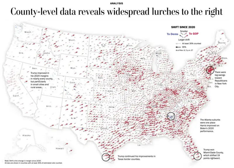 carte tendances élections US 2024