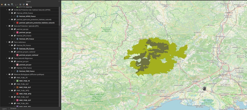 Données du Parc National des Cévennes dans QGIS - ecologie.data.gouv.fr