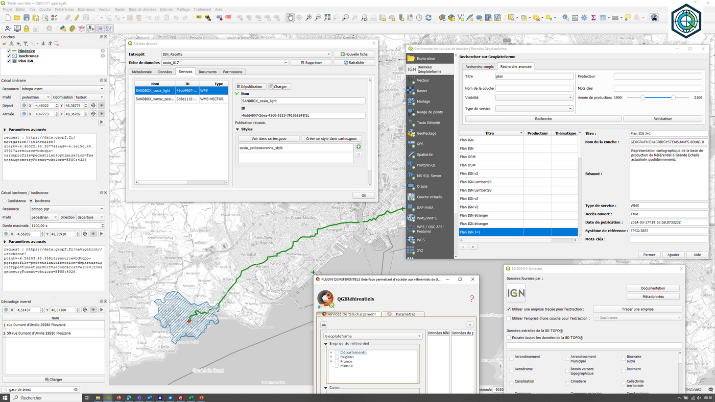 Ecran du plugin Geoplateforme dans QGIS