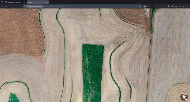 Écran nouvel onglet Firefox avec une image satellite affichée