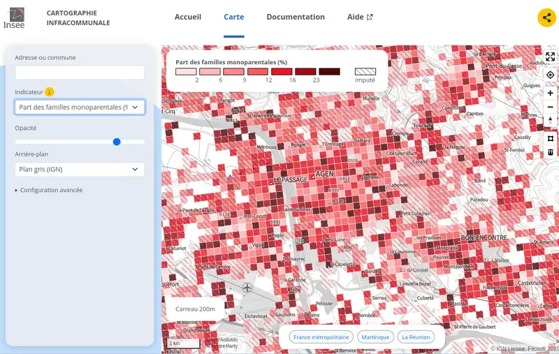 écran du site cartographique de l'INSEE