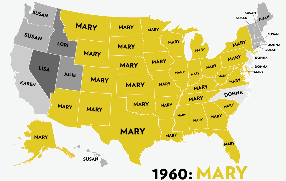 Carte animée des prénoms populaires aux Etats-Unis