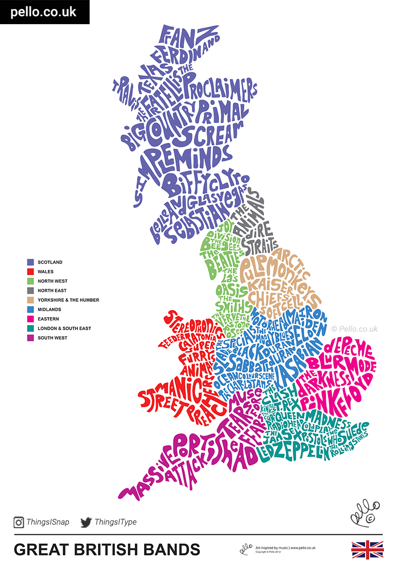 Music Map of Great British Bands - click to buy a print