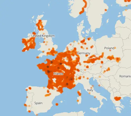 Carte contributions Panoramax en Europe début 2025