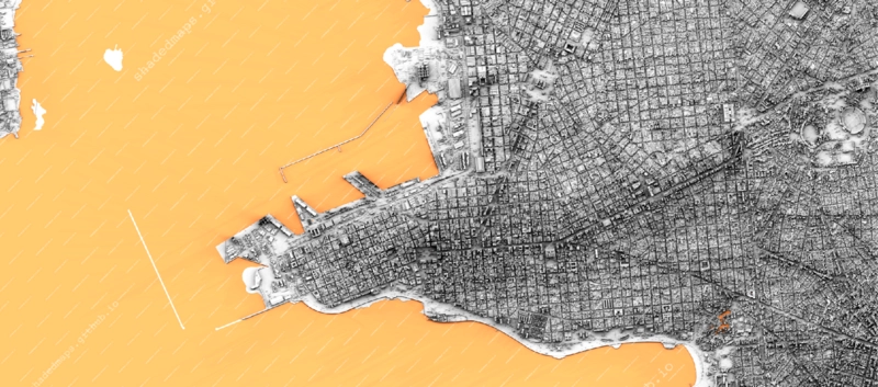Carte en relief générée à partir de données altimétriques, de nuages de points et de données OpenStreetMap - shaded maps