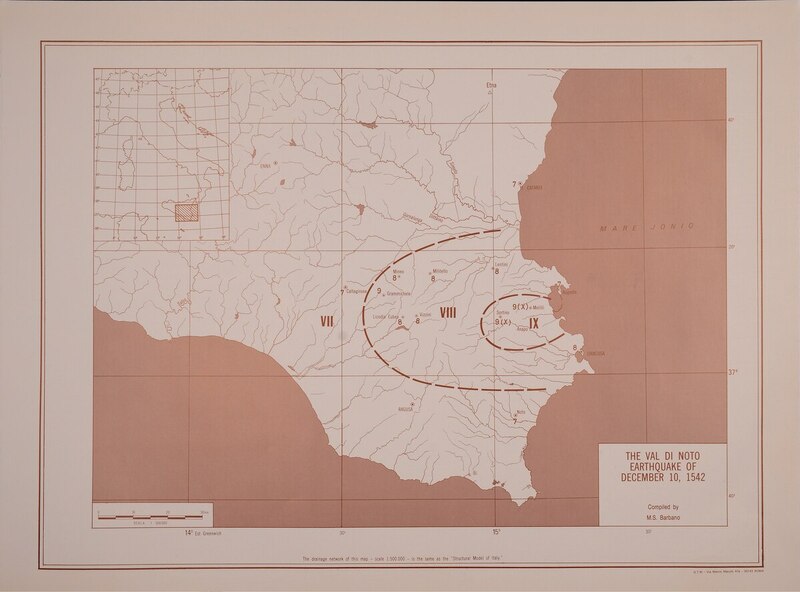 Carte du tremblement de terre de Val di Noto, le 10 décembre 1542