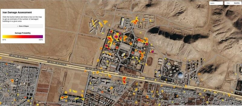 Carte des dégâts sur la garnison Ashura à Ispahan, en Iran