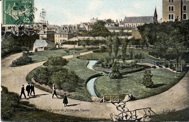 Carte postale colorisée du Jardin des plantes de Rennes (parc du Thabor)
