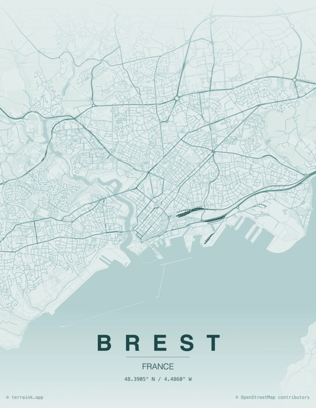 Poster OSM de Brest avec terraink