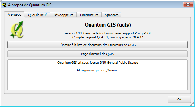 QGIS 0.9 About