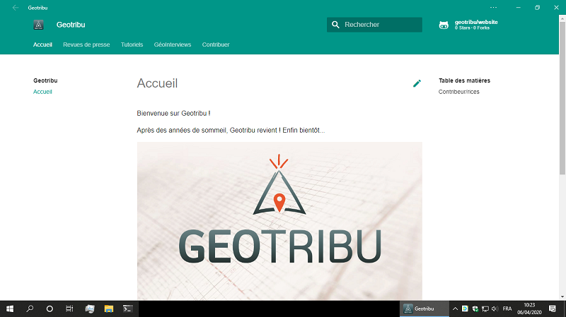 Geotribu lancé comme une appli Windows 10